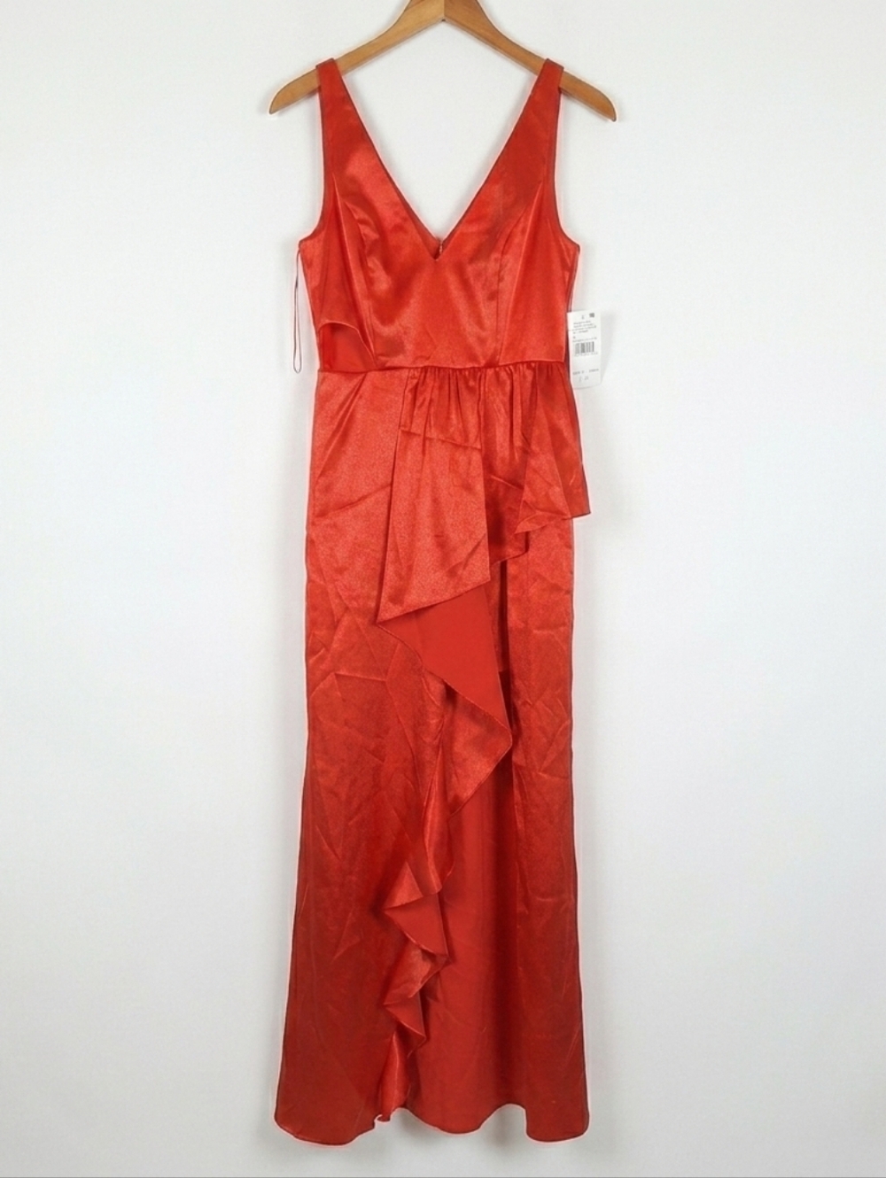 NWT Aidan Mattox Satin V-Neck Ruffle Gown Sleeveless Maxi Dress Size 8